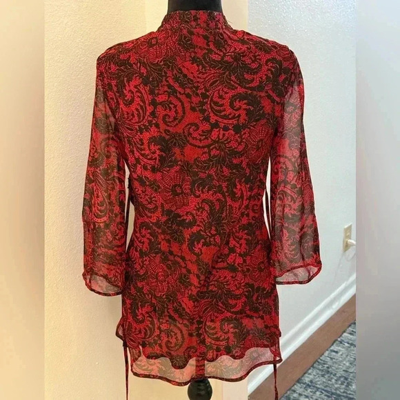 New York City Design Co. Black & Red Paisley Semi See Thru Slit Neck Midi Dress - Picture 3 of 5